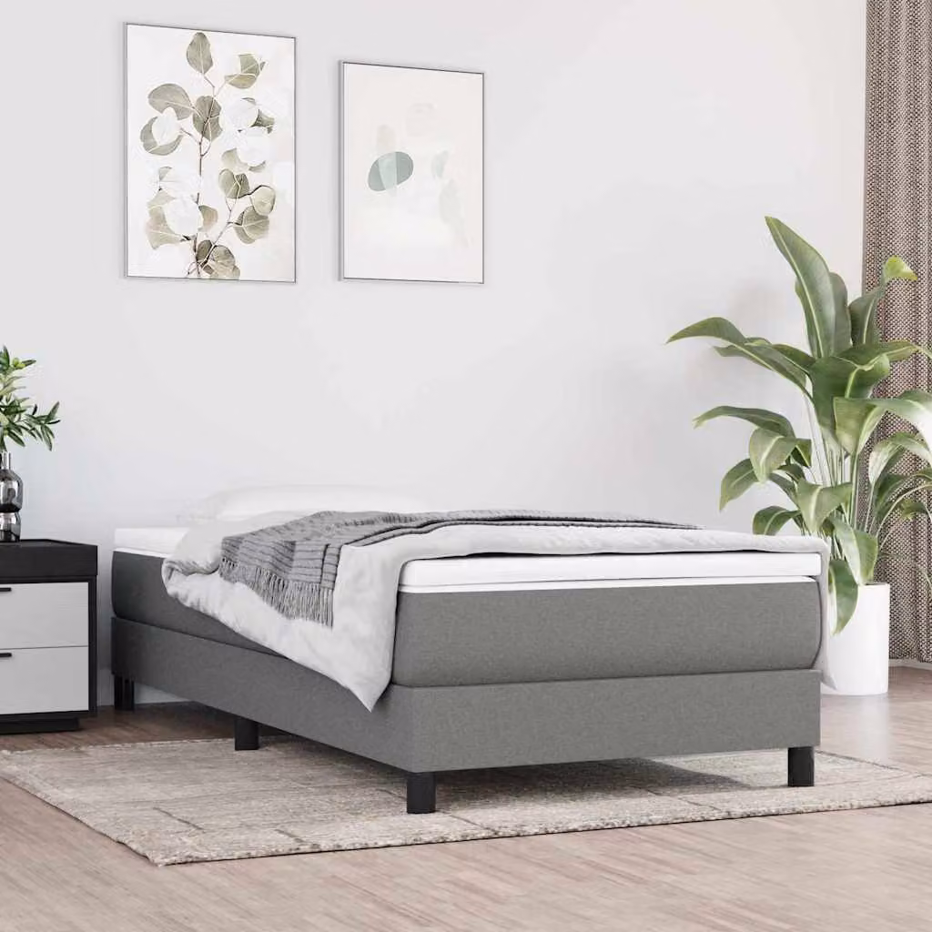vidaXL Struttura Letto con Rete a Molle in Tessuto Grigio, L/P/H: 90 x 190 cm