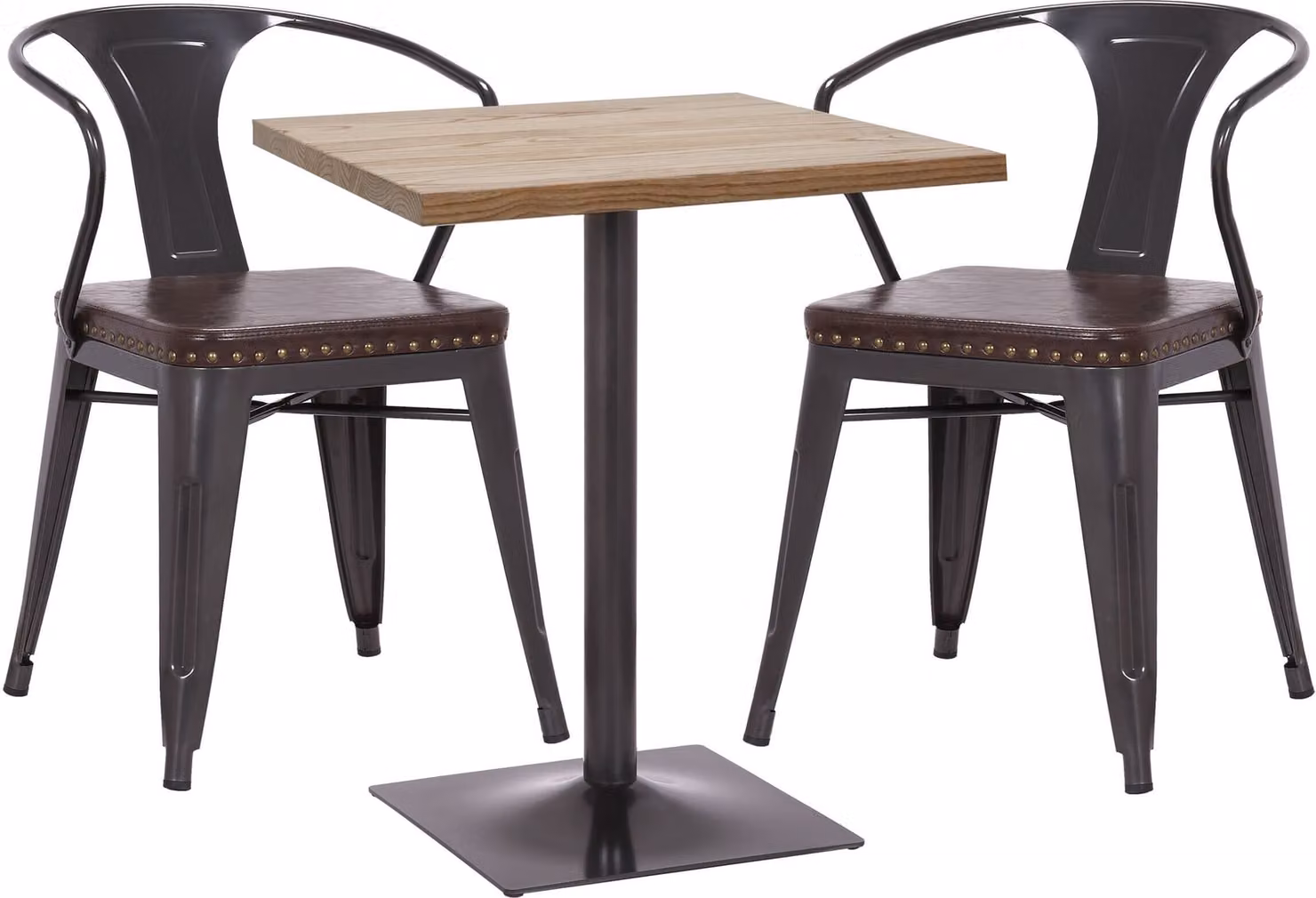 Set tavolo bistrot 2x sedia da pranzo HWC-H10d, sedia tavolo cucina sedia gastronomia MVG ~ nero-marrone, tavolo marrone chiaro