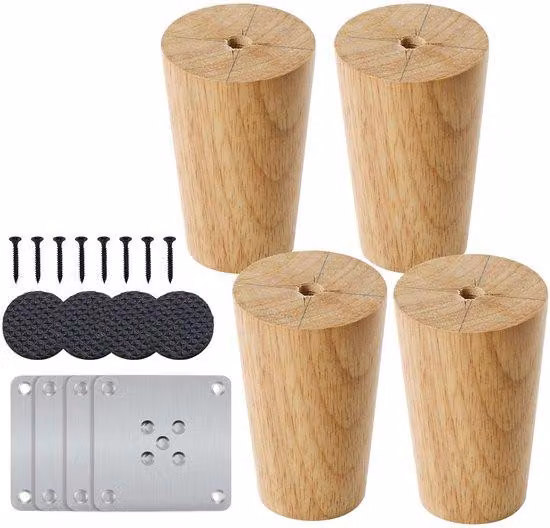Set di piedini per tavolo in legno massello, 4 pezzi - altezza 8 cm - con piastra di montaggio - capacità di carico: 100 kg - gambe per tavolo