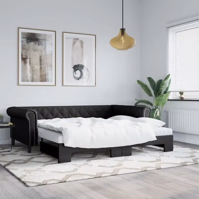 Divano Letto Estraibile vidaXL in Similpelle Nero con Materasso in Schiuma L/P/H: 235 x 90 x 68 cm – 1