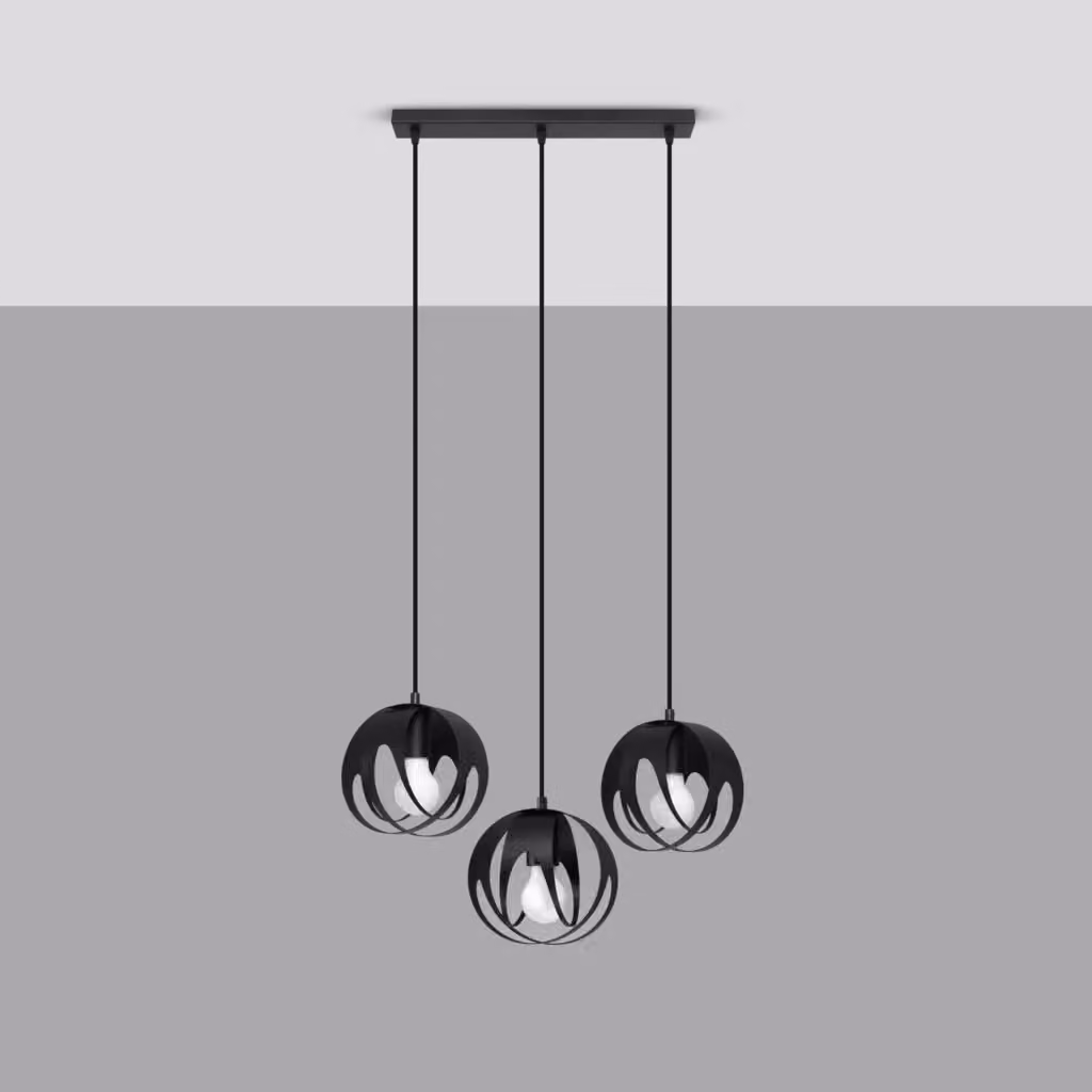 Lampada a sospensione moderna in metallo nero con 3 luci E27 per cucina, soggiorno o sala da pranzo – 2