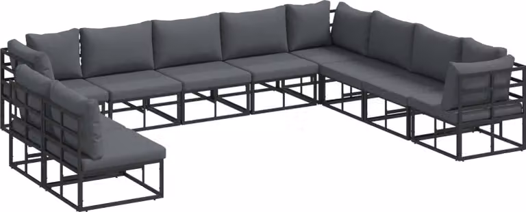 Set Divano da Giardino con cuscino 10 pcs Nero Alluminio