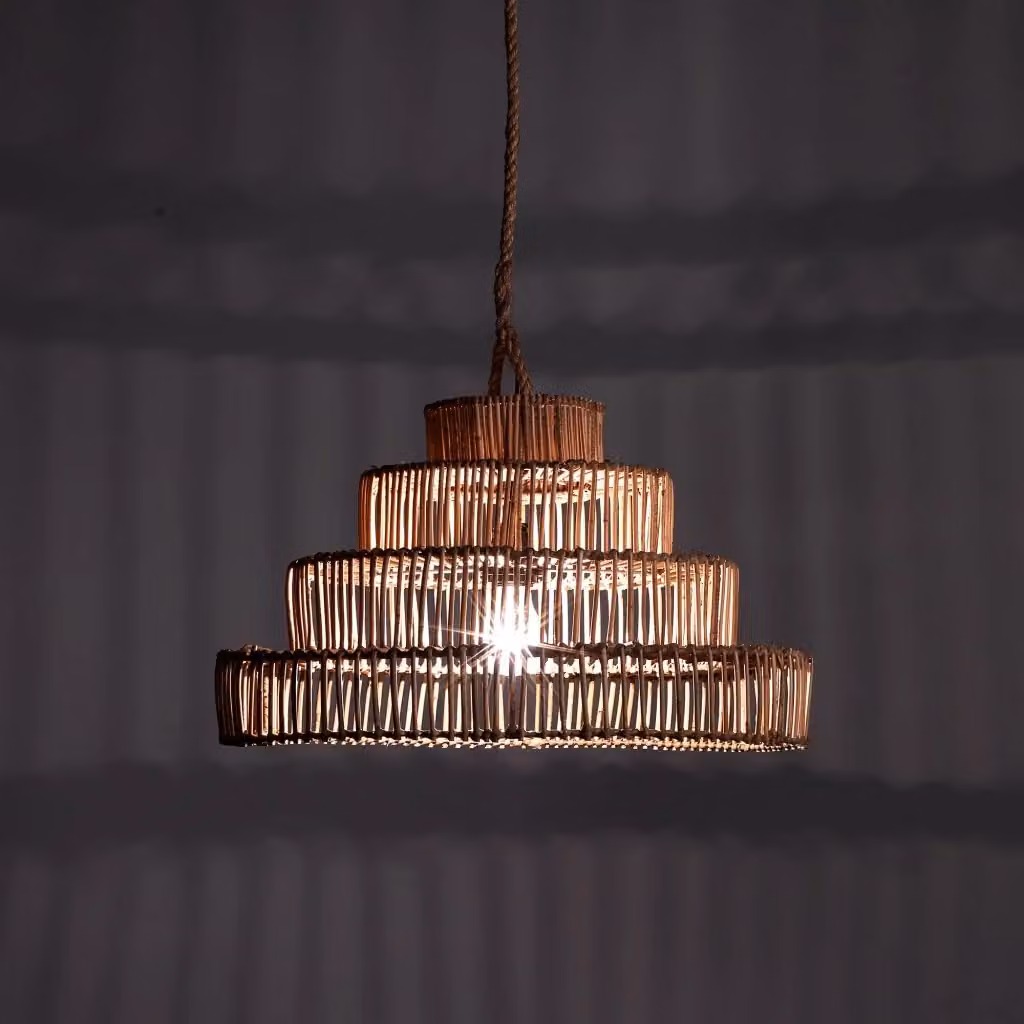 Lampadario sospeso ORESTELUCHETTA in rattan e legno marrone stile boho per terrazzo e esterno con altezza regolabile – 2