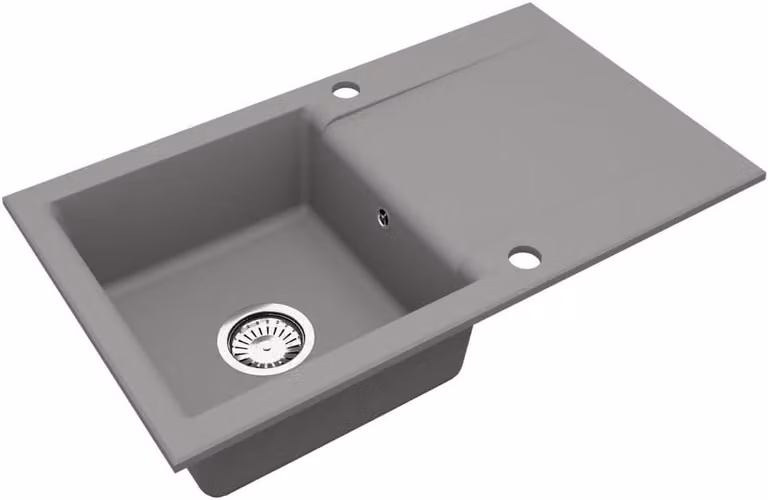 VBChome Lavello in granito 76 x 44 cm Grigio Lavello da incasso a vasca singola Reversibile Specchiato Lavello di facile manutenzione con sifone Ideale per piccole cucine