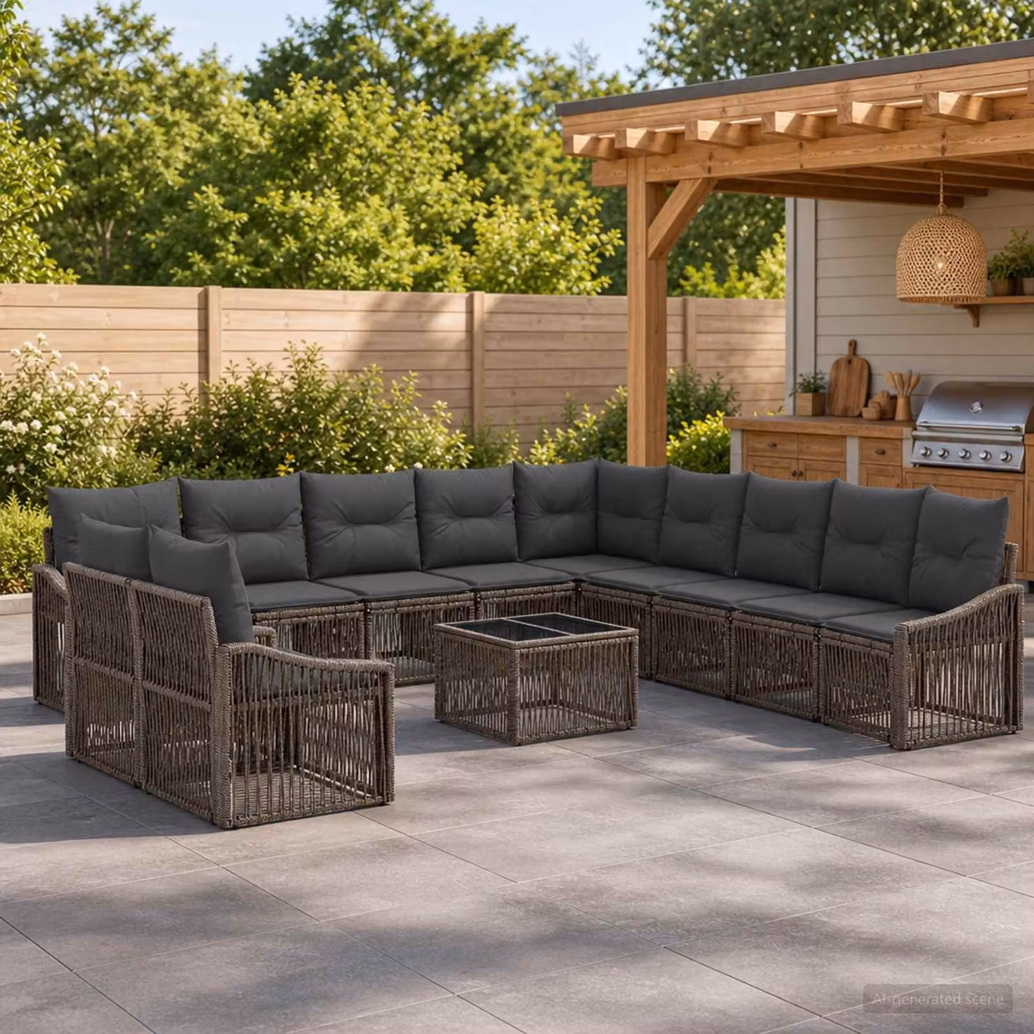 Set Divano da Giardino vidaXL 12 pz a forma di U Grigio con Tavolino e Cuscini in Polyrattan e Acciaio