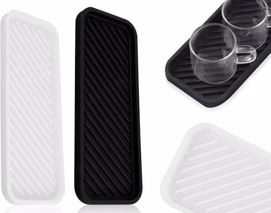 Panni in silicone per lo sgocciolamento, confezione da 2 pezzi per bagno e cucina - Supporto per spugne con canaletta di scolo - Nero e bianco - Pratico organizer