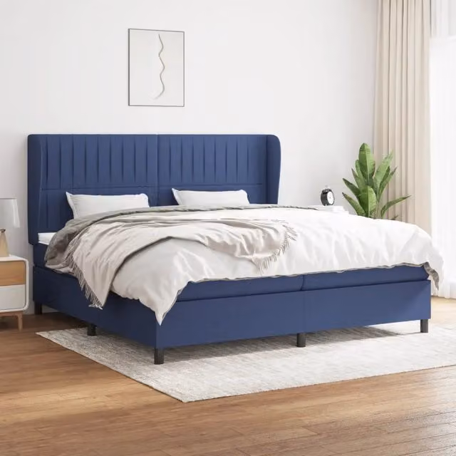 Letto Ibrido vidaXL con Giroletto a Molle e Materasso in Tessuto Blu e Bianco L/P/H: 200 x 200 x 25 cm – 1
