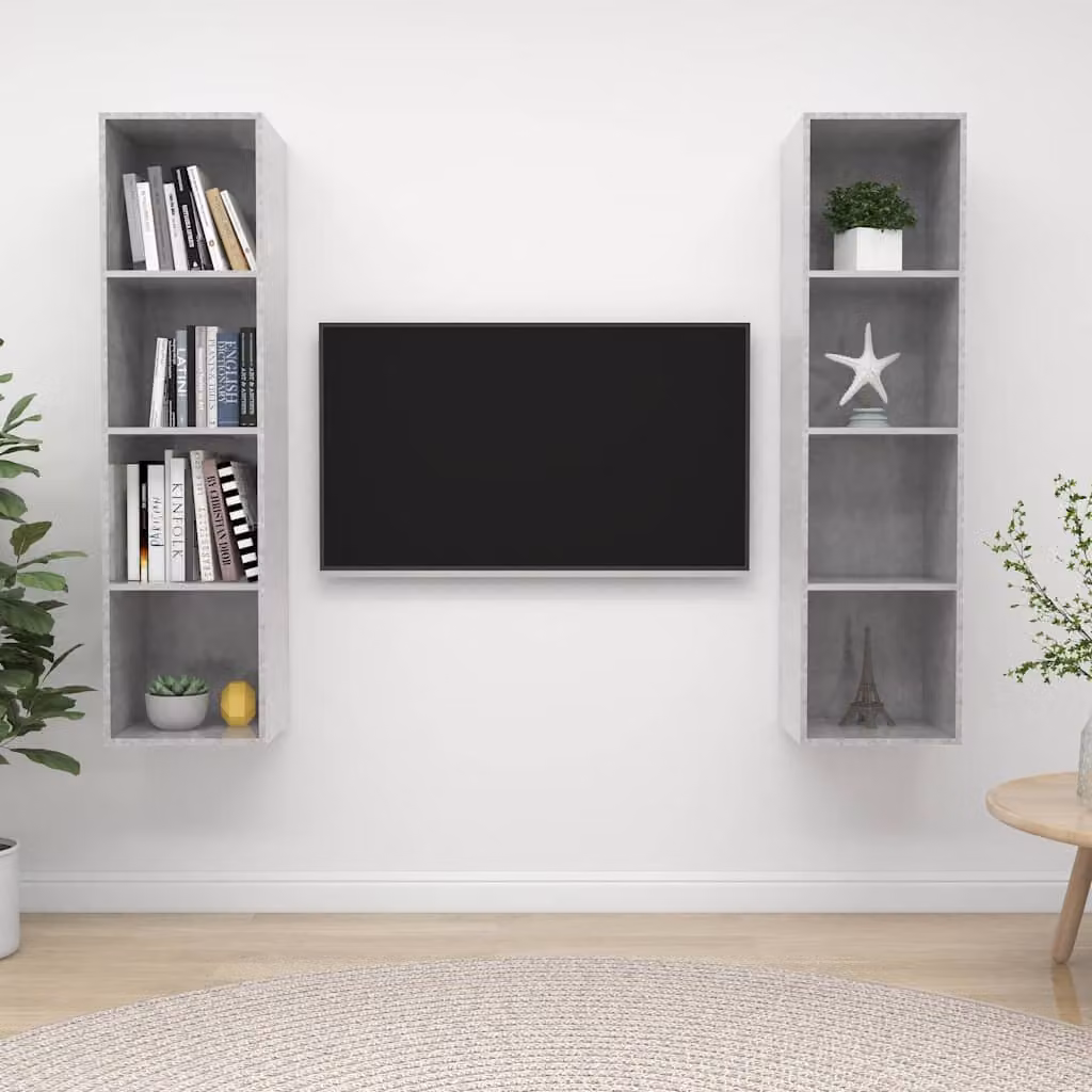 Set di 2 supporti mobili per TV a parete vidaXL in legno multistrato, colore grigio cemento, design moderno per il tuo soggiorno