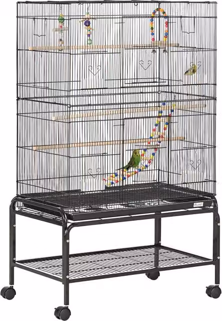Gabbia per uccelli Minimal in metallo nero con ruote, H 133 x L 79 x P 49 cm