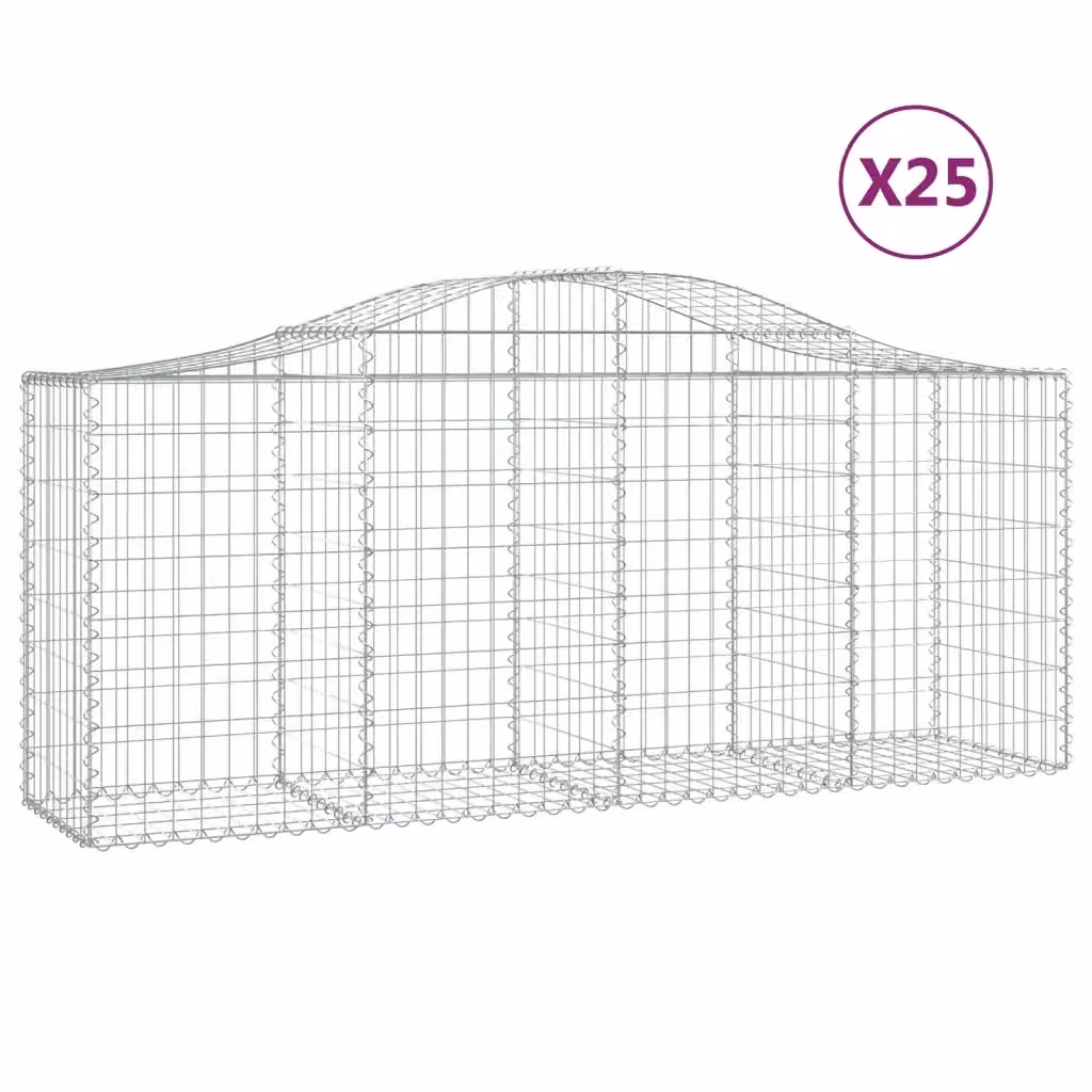 Set di 25 Cesti Gabbioni ad Arco vidaXL in Acciaio Zincato Argento L: 200 cm, P: 50 cm, H: 80-100 cm – 2