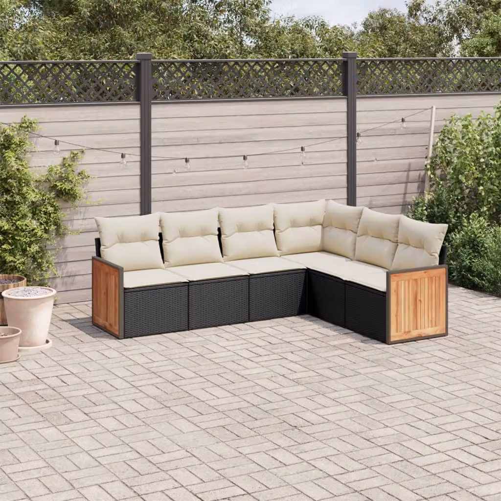vidaXL Set Divano da Giardino a L in Polyrattan Nero con Cuscini Imbottiti e Coperture Rimosse – 1