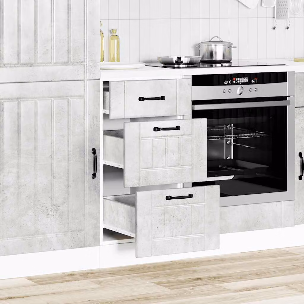 Base da cucina moderna vidaXL Lucca in legno multistrato e MDF, colore grigio cemento, con ante a battente e cassetti, L: 81,5 cm, P: 46,0 cm, H: 40,0 cm