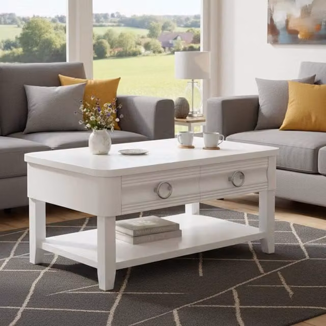 Tavolino da salotto Taylor DMORA bianco moderno L 90 cm x P 60 cm x H 47 cm