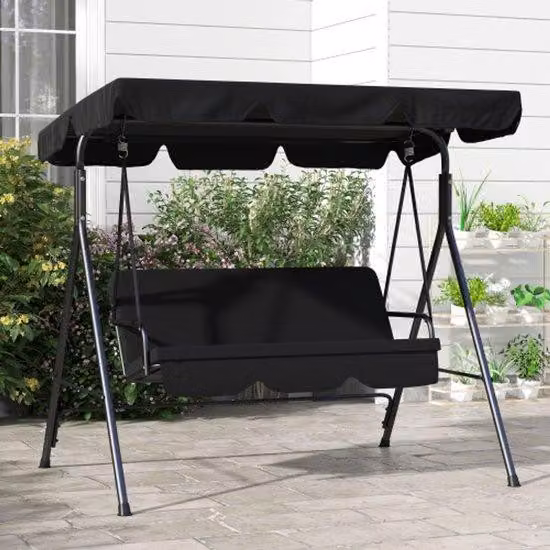Robusto arredo da giardino in acciaio con tettoia regolabile, struttura in acciaio nero, 172 x 110 x 153 cm, per giardino e terrazza