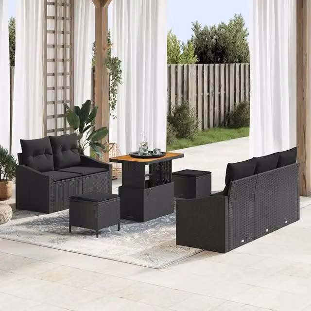 Set Divano da Giardino 8 pz 7-Numero di posti Nero 3364549