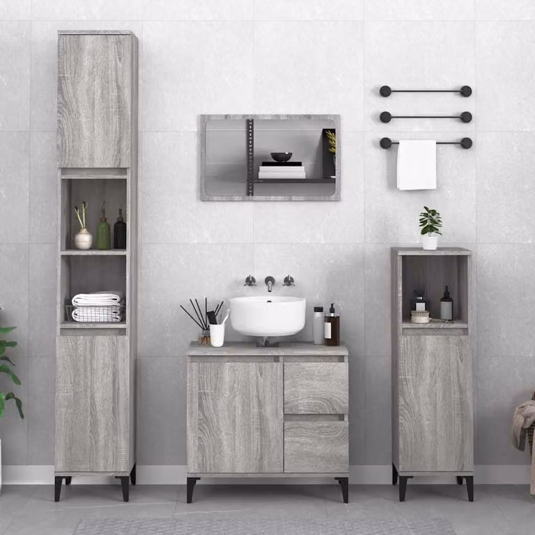 Armadietto da bagno moderno vidaXL in legno multistrato grigio, sospeso, L 30 cm x P 30 cm x H 100 cm