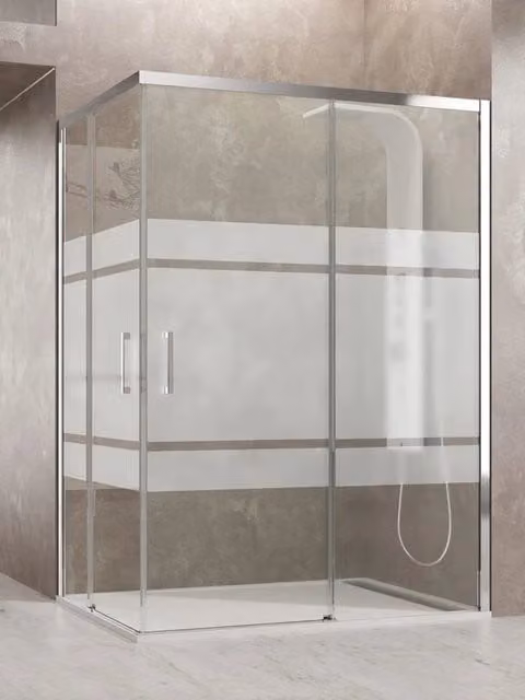 Box doccia angolare DUCHA AKTUAL con ingresso ad angolo, vetro serigrafato Frost Plus e finitura cromo, L/P: 110 x 70 cm – 1
