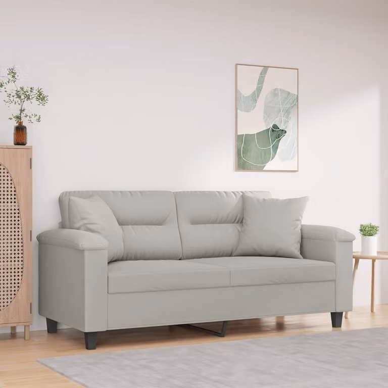 vidaXL Divano 2 Posti Moderno in Microfibra Grigio con Cuscini e Struttura in Metallo