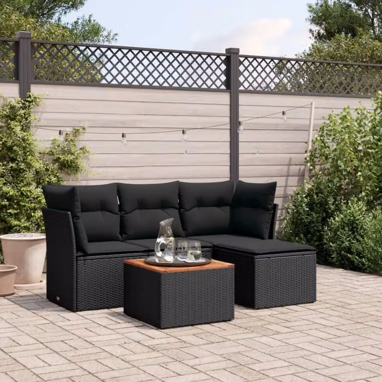 Maison Exclusive - Set Divani da Giardino 5 pz con Cuscini in Polyrattan Nero