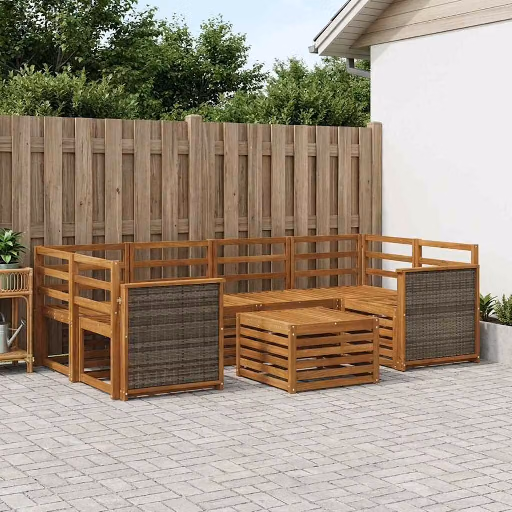 vidaXL Set di divani da esterno 7 pz a forma di U in legno di acacia massello marrone con cuscini inclusi