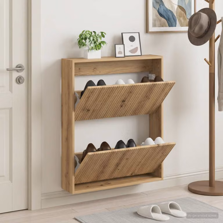 Mobiletto per scarpe da muro ARNHEM vidaXL, marrone, L 71 x P 17 x H 86 cm