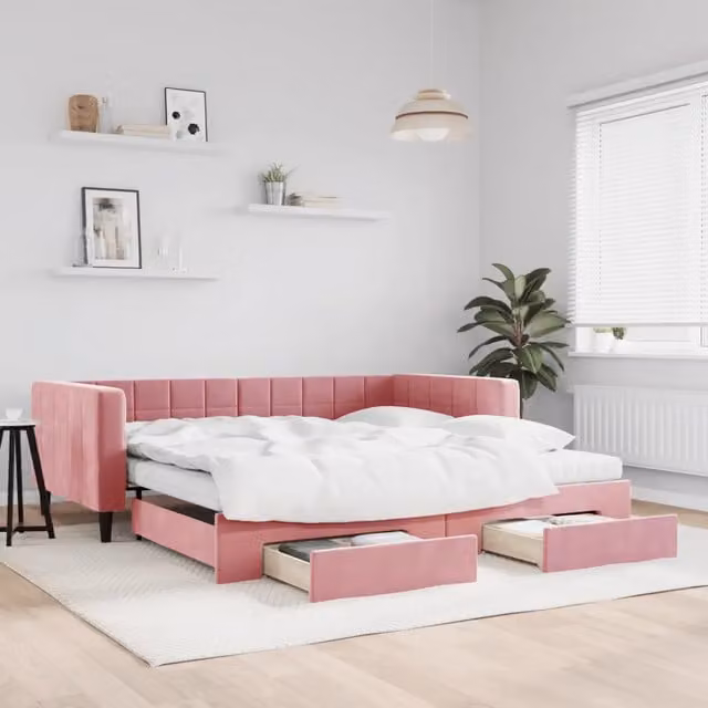 Divano Letto Estraibile con Cassetti vidaXL in Velluto Rosa L: 223 cm, P: 110 cm, H: 68 cm