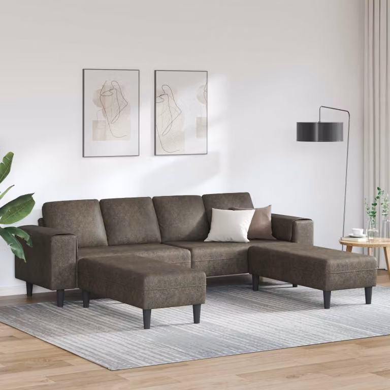 Set di divani da soggiorno vidaXL in tessuto grigio scuro e nero con cuscini inclusi