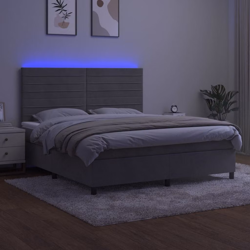 Maison Exclusive - Letto a Molle Materasso e LED Grigio Chiaro 160x200 cm Velluto