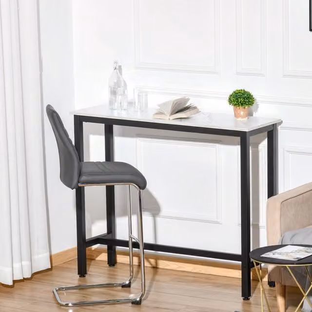 Tavolo moderno WISHDOR rettangolare con piano in MDF laminato bianco e struttura in metallo, L: 120 cm, P: 30 cm, H: 100 cm