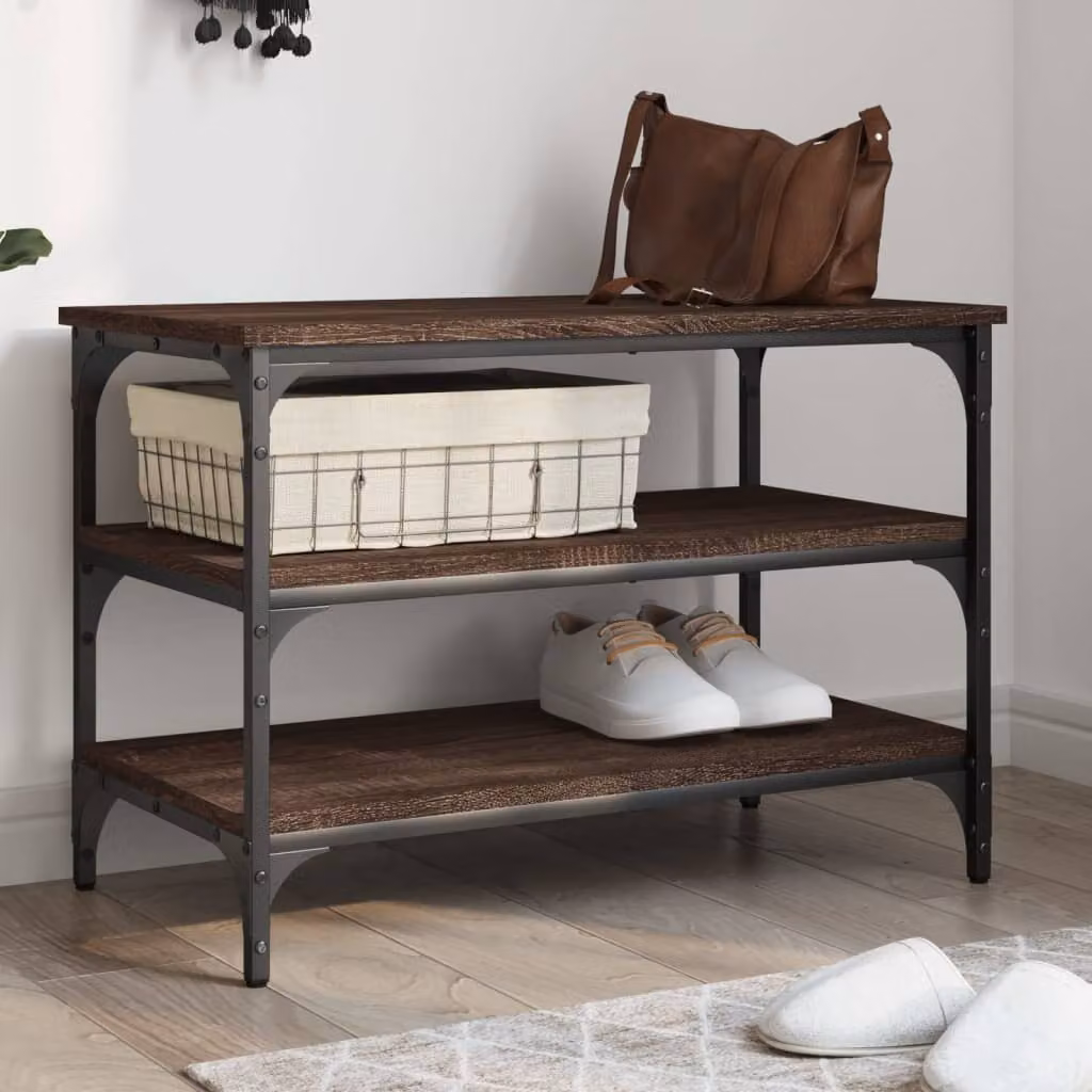 vidaXL Panca Portascarpe Rovere Marrone 70x38,5x49cm Legno Multistrato
