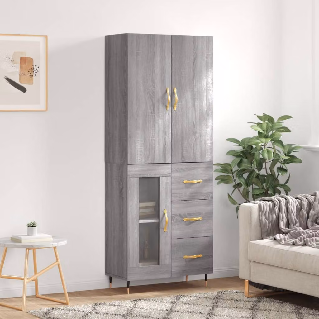 Credenza moderna vidaXL in legno multistrato Grigio Sonoma, L: 69,5 cm, P: 34 cm, H: 180 cm