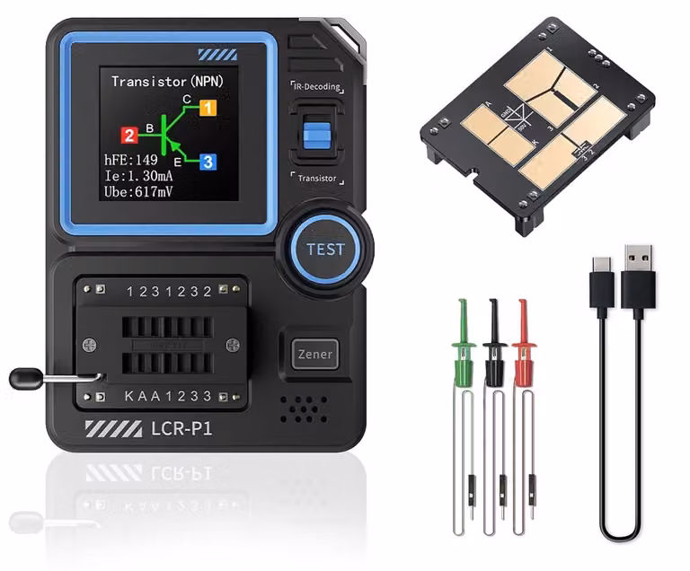 Tester per transistor multifunzione, per il test di condensatori, resistenze e altri componenti
