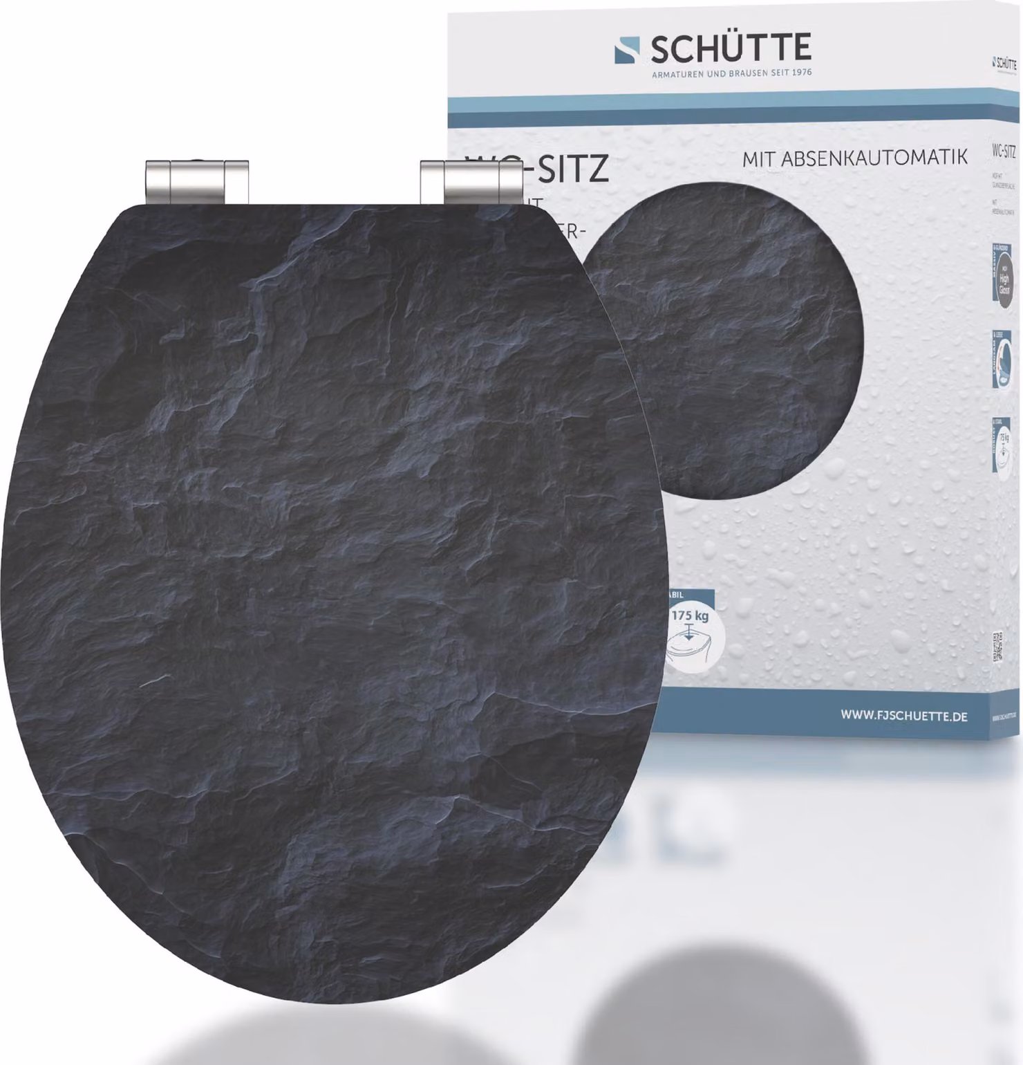 SCHÜTTE Sedile per WC BLACK STONE High Gloss con anima in legno in MDF, sedile per WC lucido con meccanismo di chiusura morbida, sedile per WC