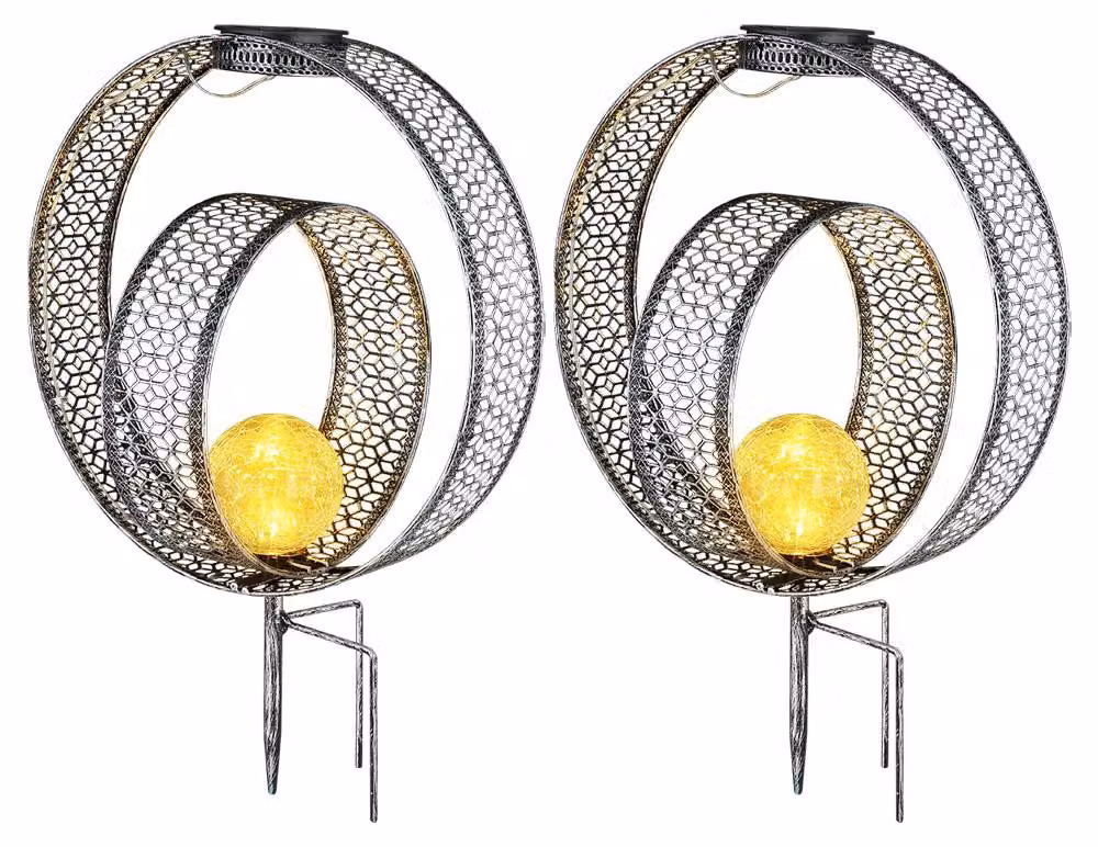 2 lampade solari a LED, da giardino, a forma di sfera, con vetro effetto "craquelé", altezza 42 cm