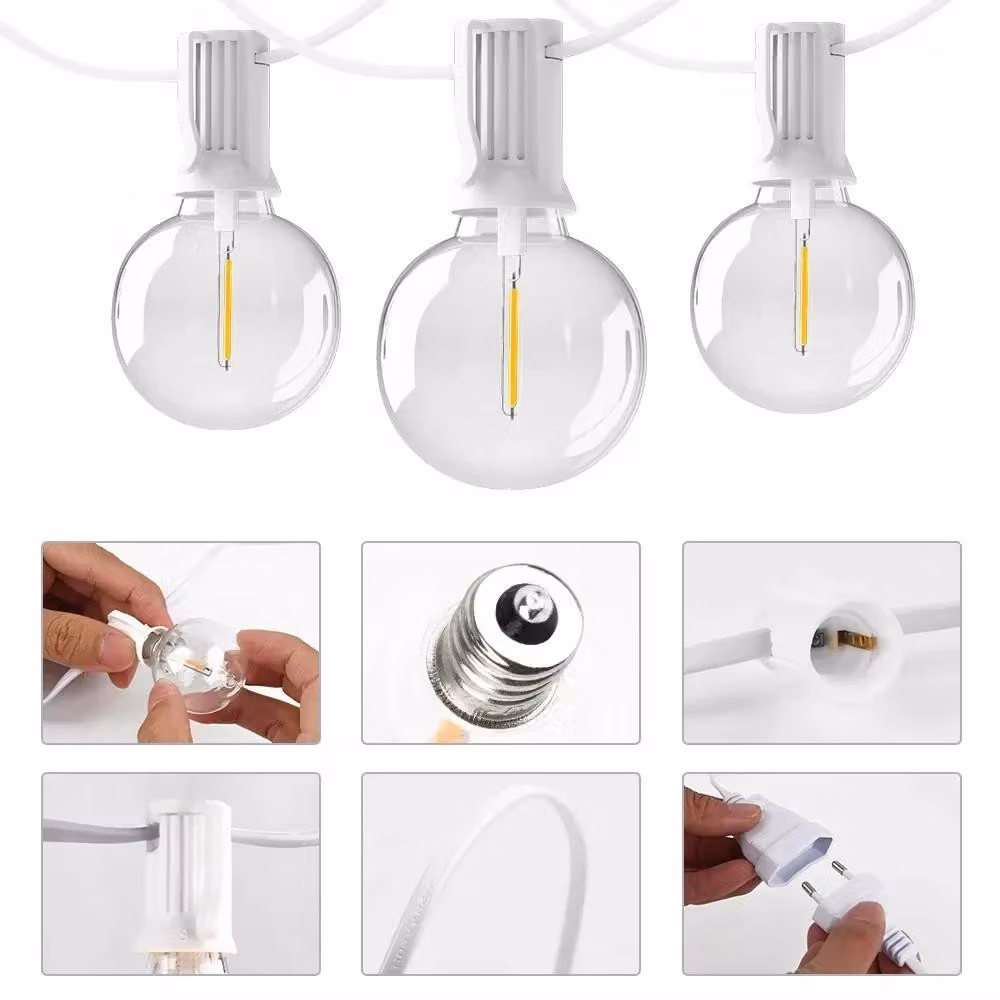 Catena luminosa LED G40 - Illuminazione per esterni - 15 metri con 25 LED - Lampadine sferiche resistenti alla rottura - Grado di protezione IP44 - Spina europea - Bianco