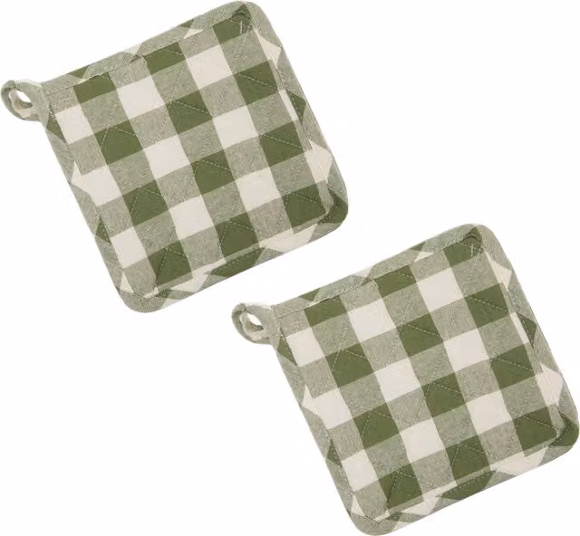 Set 2 presine da forno 18x18 cm cotone quadri verde
