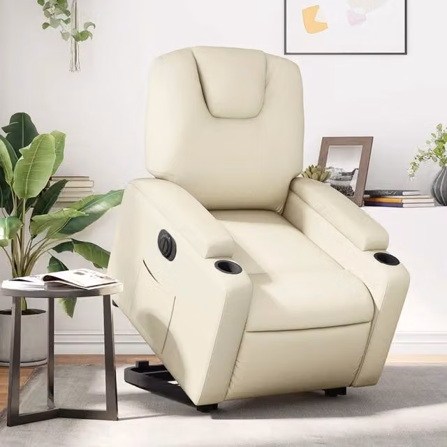 vidaXL Poltrona Alzapersona Reclinabile Beige in Similpelle con Assistenza Elettrica