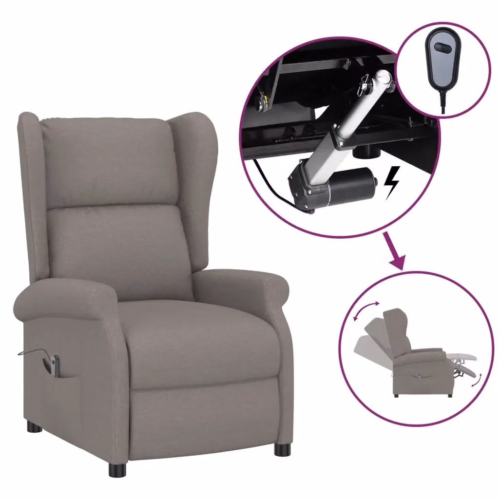 Poltrona Reclinabile Elettrica con Ala vidaXL in Tessuto Beige e Grigio per Soggiorno – 2