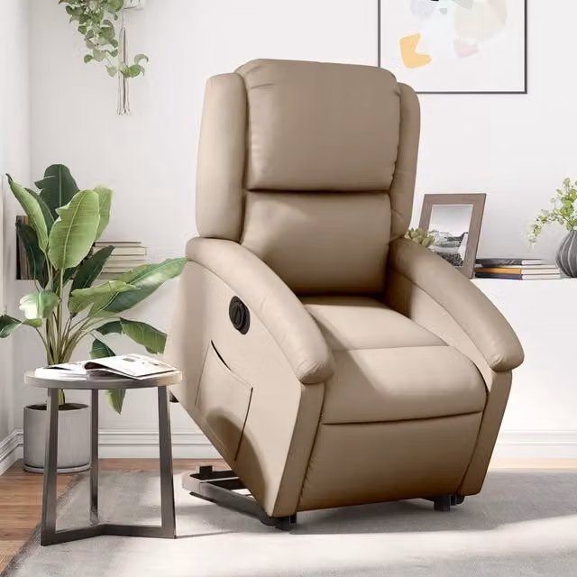 Poltrona Alzapersona Reclinante Elettrica vidaXL in Similpelle Beige con Supporto per Senior