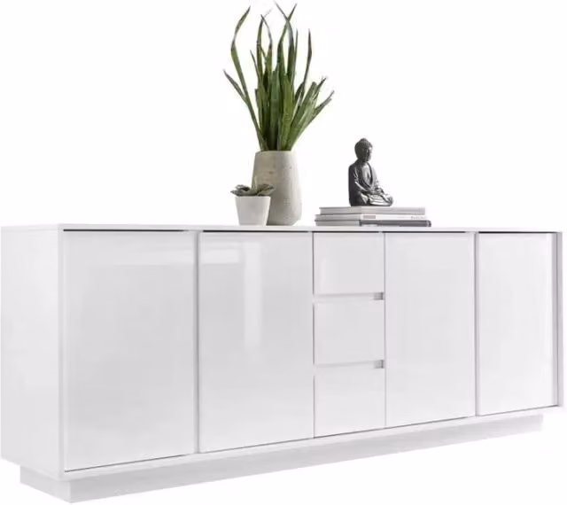 Buffet 4 ante e 3 cassetti, collezione CREAM, colore bianco lucido laccato.