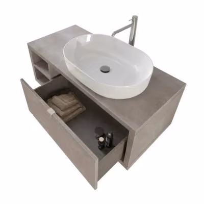 Mobile bagno sospeso INBAGNO grigio con lavabo e specchio con illuminazione LED e vano a giorno L: 110 cm, P: 50 cm, H: 40 cm – 2