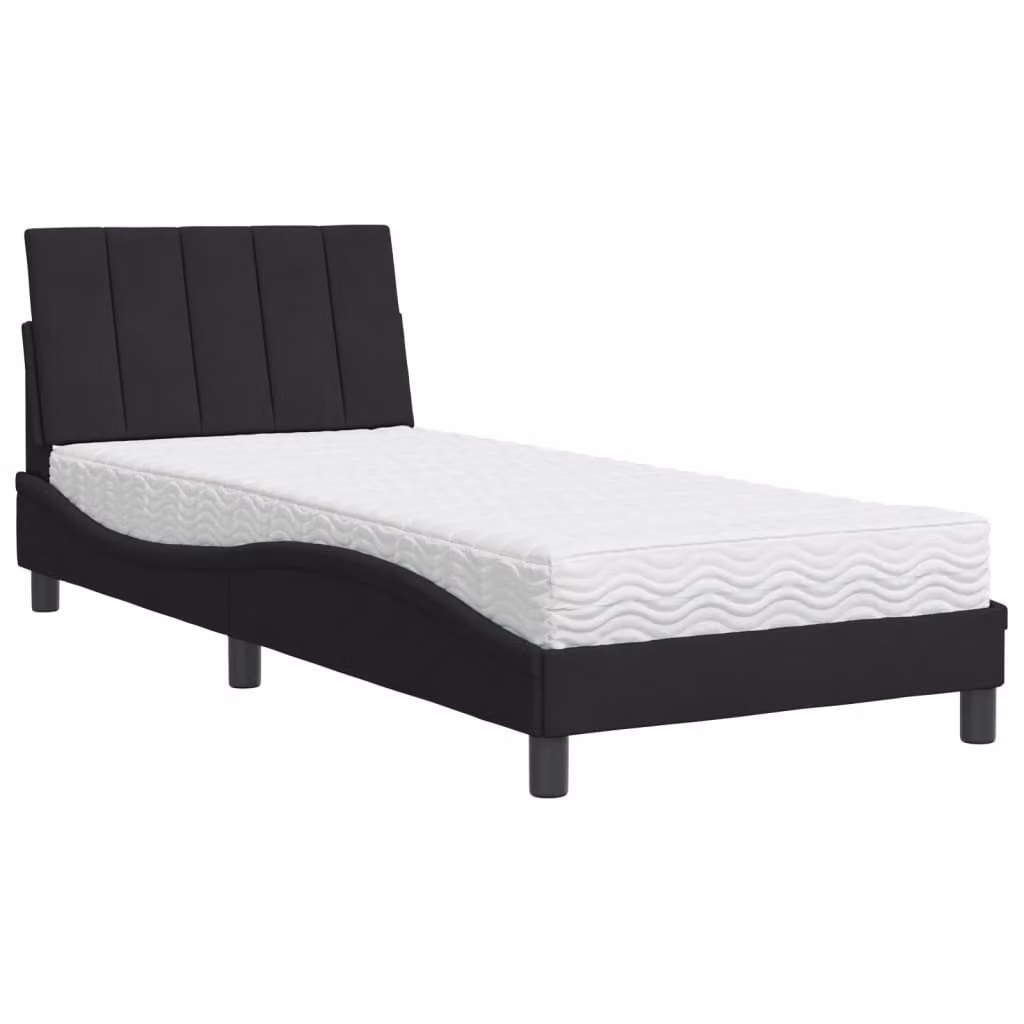Letto con Materasso Hanko Nero 90x200 cm in Velluto