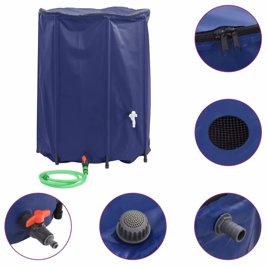 Serbatoio d'acqua Videx in PVC blu con rubinetto pieghevole e filtro, capacità 1350 l – 2