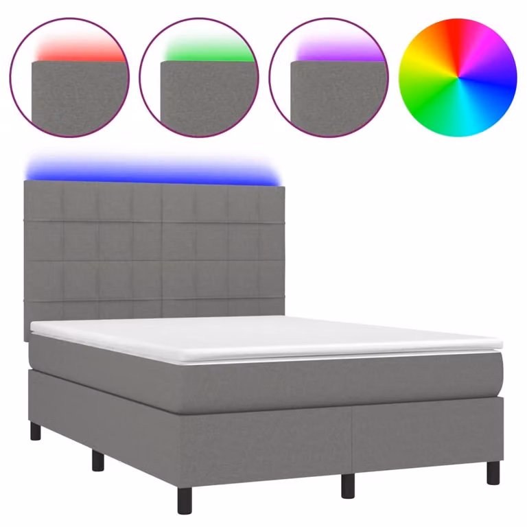 Letto a Molle Materasso e LED Grigio Scuro 140x190cm in Tessuto