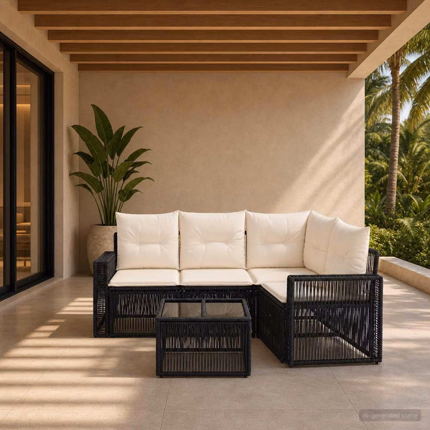 Maison Exclusive - Set di divani da giardino, 5 pezzi, 4 posti, colore nero e crema