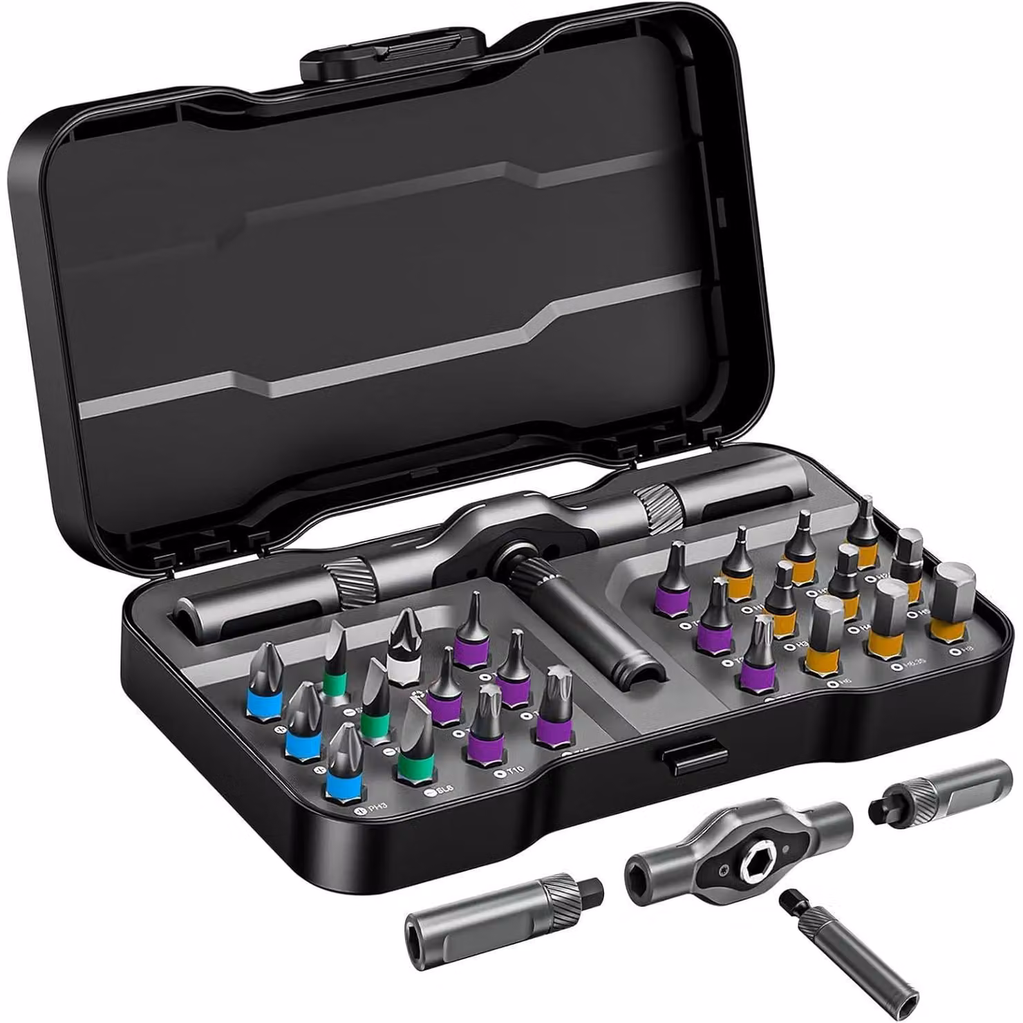 Set di cacciaviti a bussola 24-in-1 con inserti S2 e manico a T, set di strumenti per la meccanica di precisione, compatto e portatile