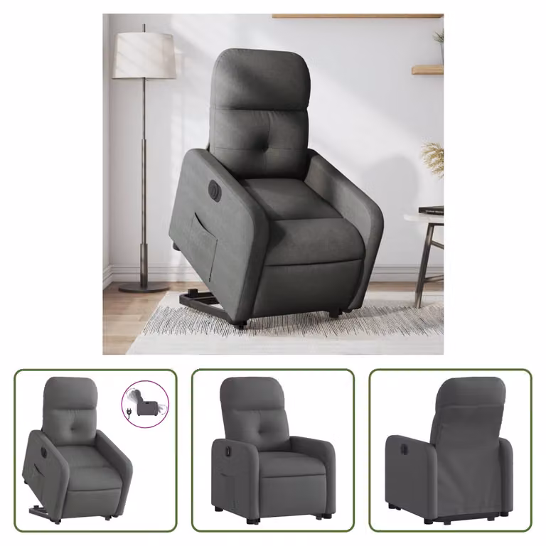 The Living Store Poltrona relax con supporto elettrico in tessuto grigio scuro