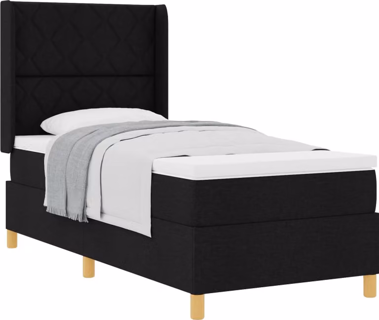 Letto a molle con testata nera 90 x 200 cm in tessuto