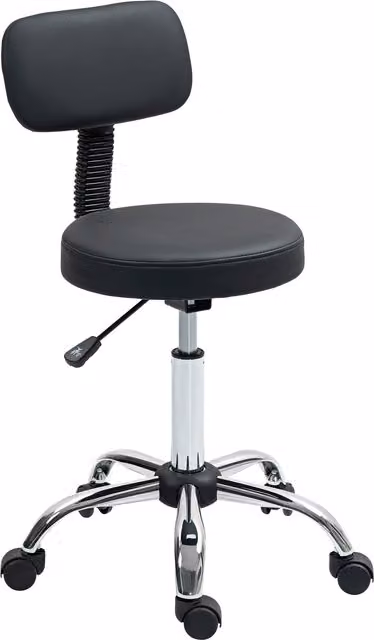 Sgabello girevole regolabile HOMCOM con schienale e seduta imbottiti in ecopelle, Nero, L: 46 cm, P: 51 cm, H: 78-93 cm