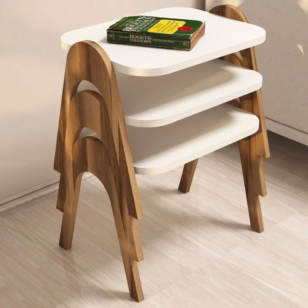 Set di 3 tavolini impilabili Paris in legno color beige e bianco L/P/H: 48 x 35 x 72 cm – 2